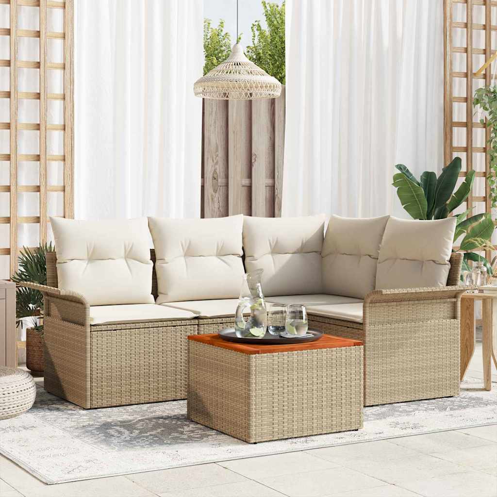 Gartensofa-set mit Speicher 5 pcs Schwarz und Creme Poly-Rattan