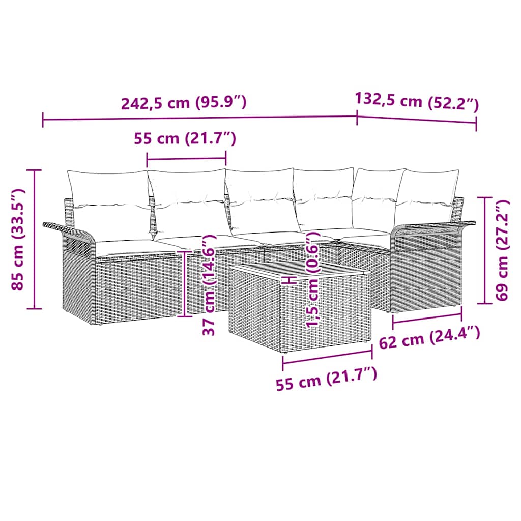Gartensofa-set mit Speicher 6 pcs Schwarz und Creme Poly-Rattan