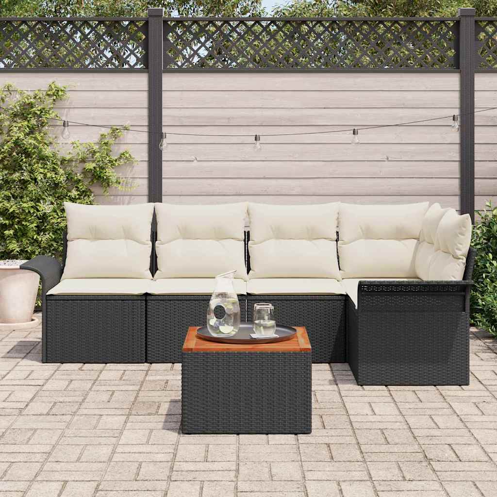 Gartensofa-set mit Speicher 6 pcs Schwarz und Creme Poly-Rattan