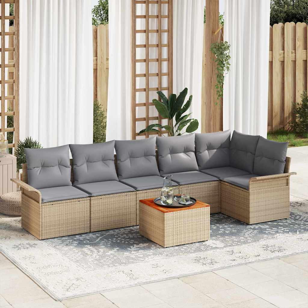 Gartensofa-set mit Speicher 7 pcs Schwarz und Creme Poly-Rattan