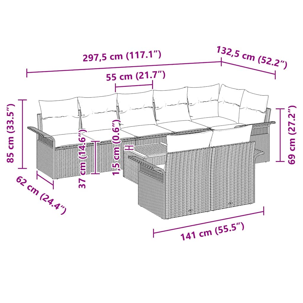 Garten-Sofa-Set mit Kissen mit Speicher 9 pcs Schwarz und Creme