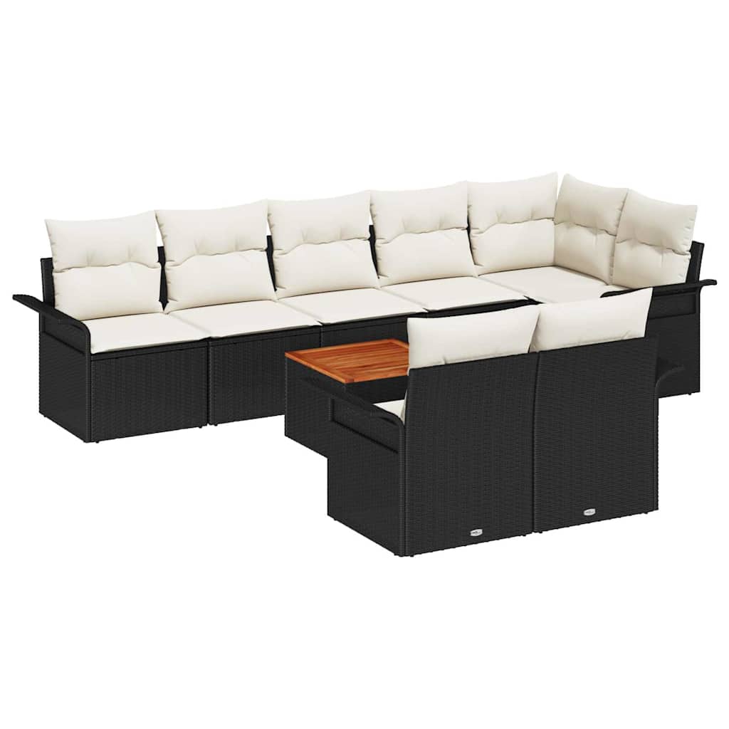 Garten-Sofa-Set mit Kissen mit Speicher 9 pcs Schwarz und Creme