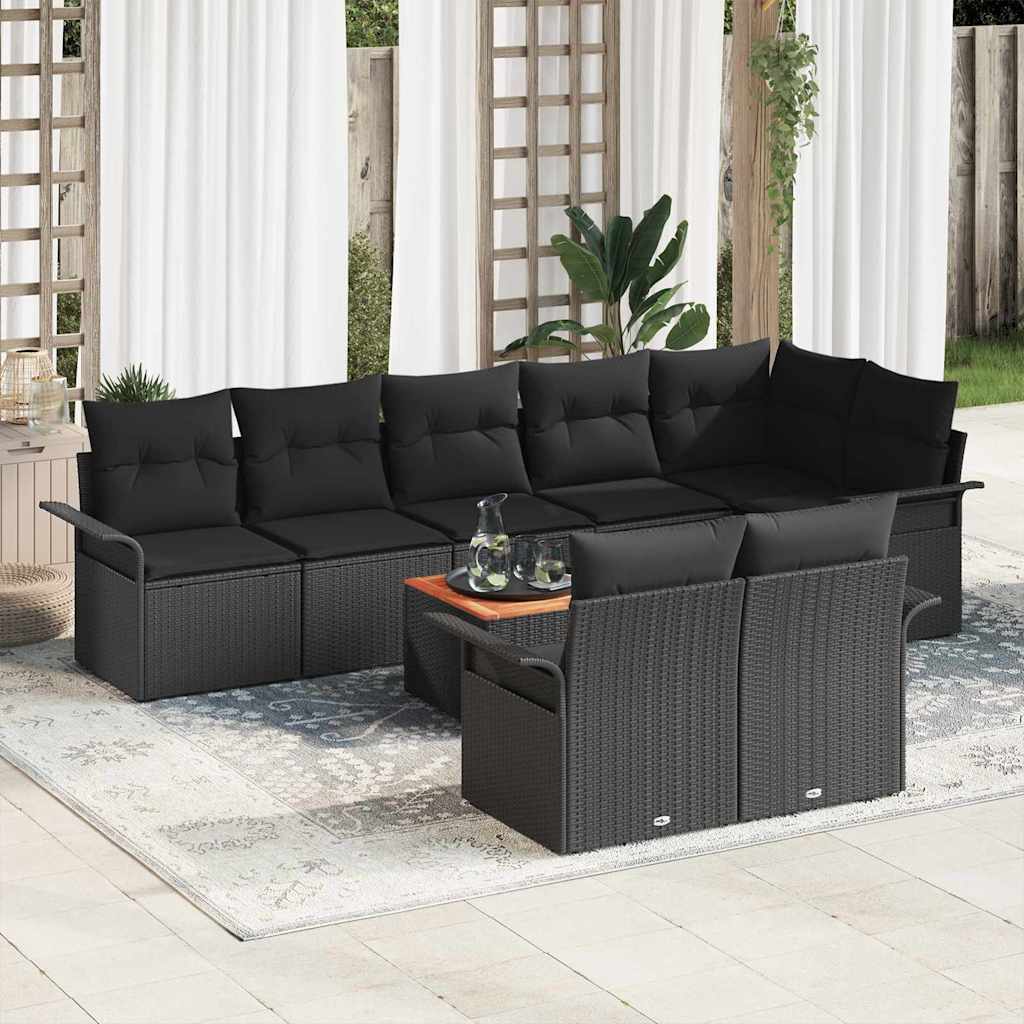 Garten-Sofa-Set mit Kissen mit Speicher 9 pcs Schwarz und Creme