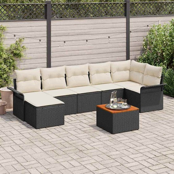 Garten-Sofa-Set mit Kissen mit Speicher 8 pcs Schwarz und Creme