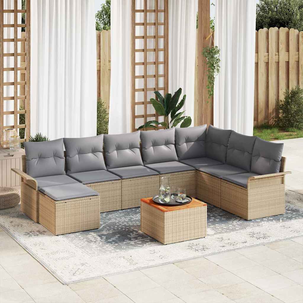 Garten-Sofa-Set mit Kissen mit Speicher 9 pcs Schwarz und Creme