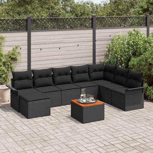 Garten-Sofa-Set mit Kissen mit Speicher 9 pcs Schwarz und Creme