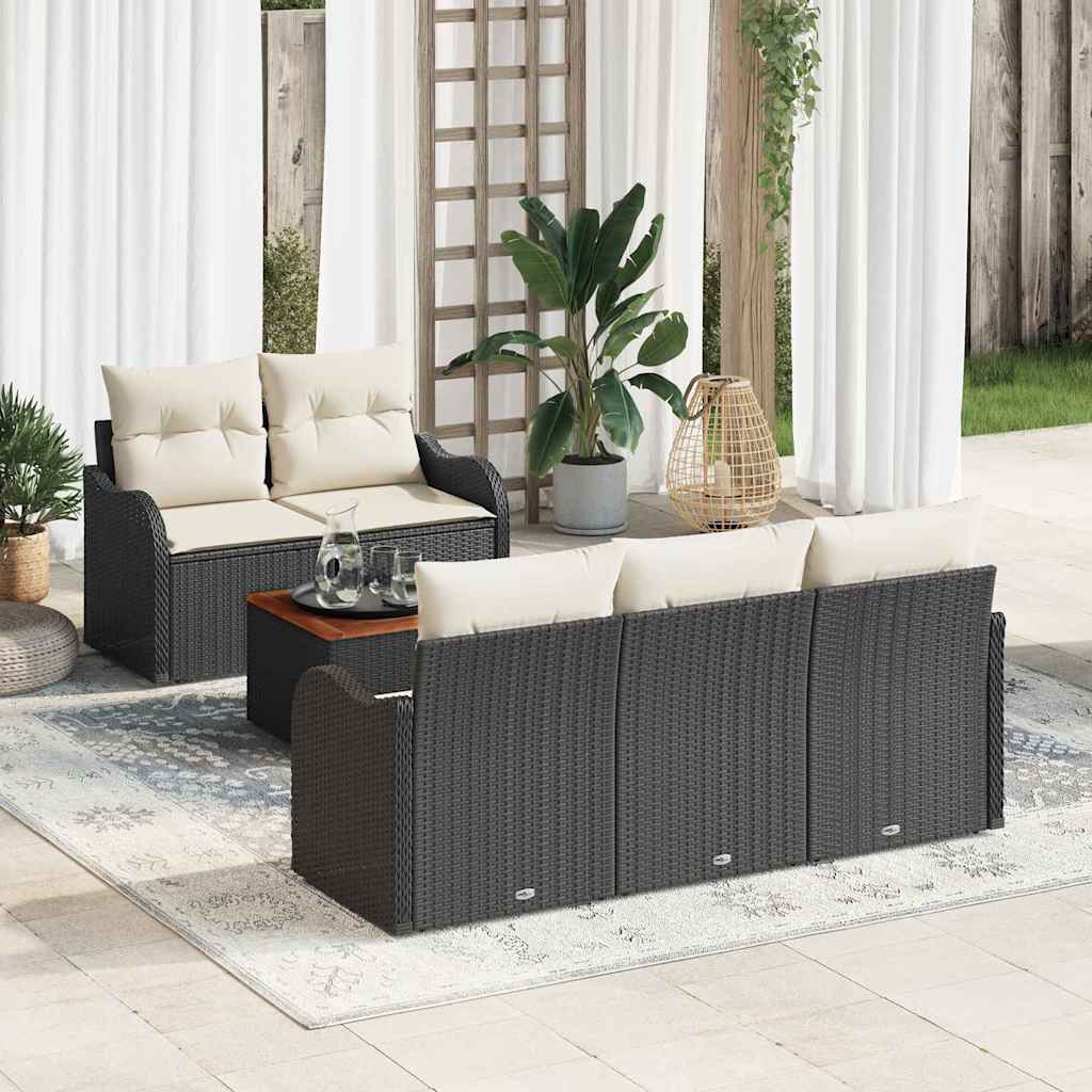 vidaXL Garten-Sofa-Set mit Kissen mit Speicher 6 pcs Schwarz und Creme