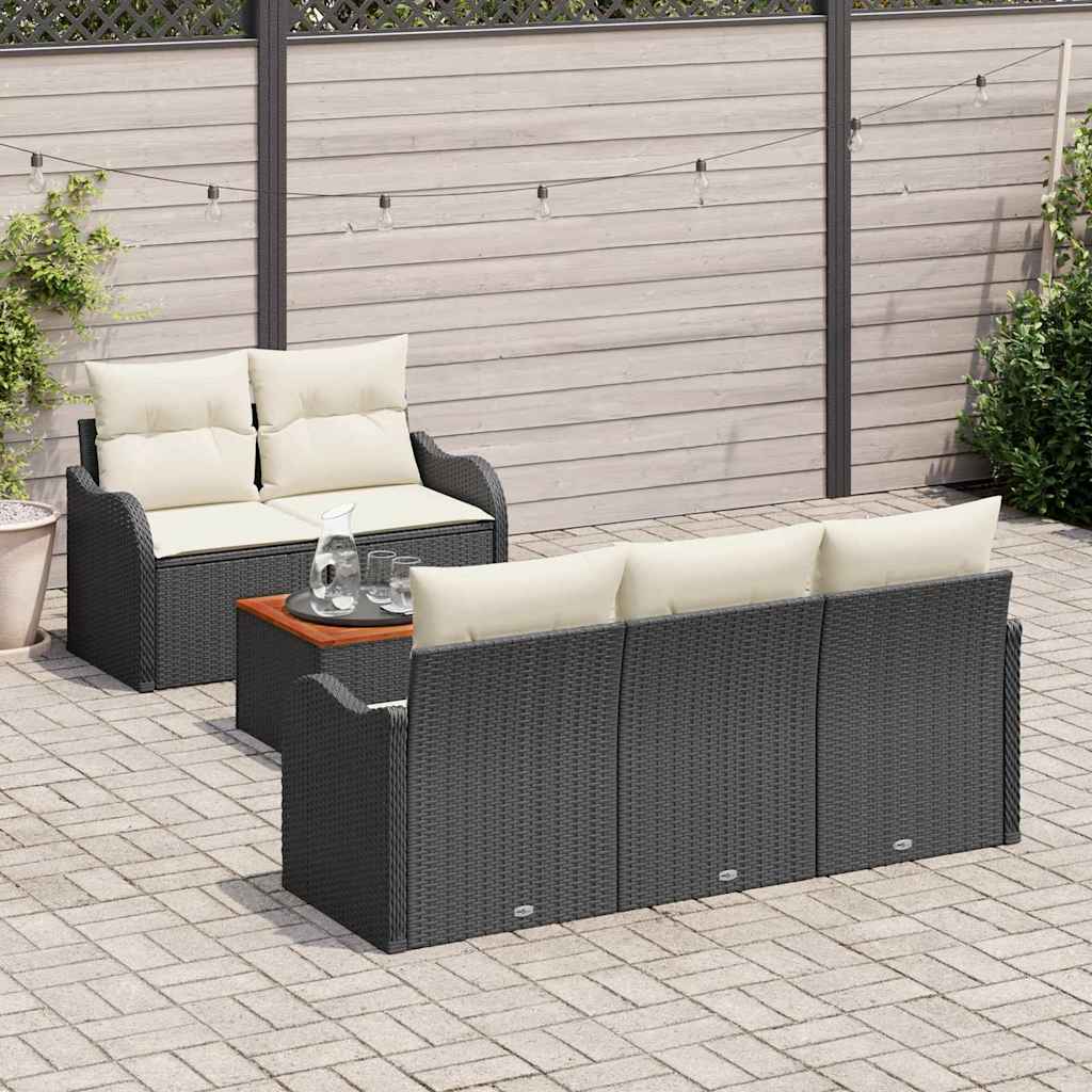 Garten-Sofa-Set mit Kissen mit Speicher 6 pcs Schwarz und Creme