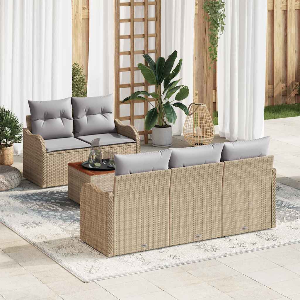 Garten-Sofa-Set mit Kissen mit Speicher 6 pcs Schwarz und Creme