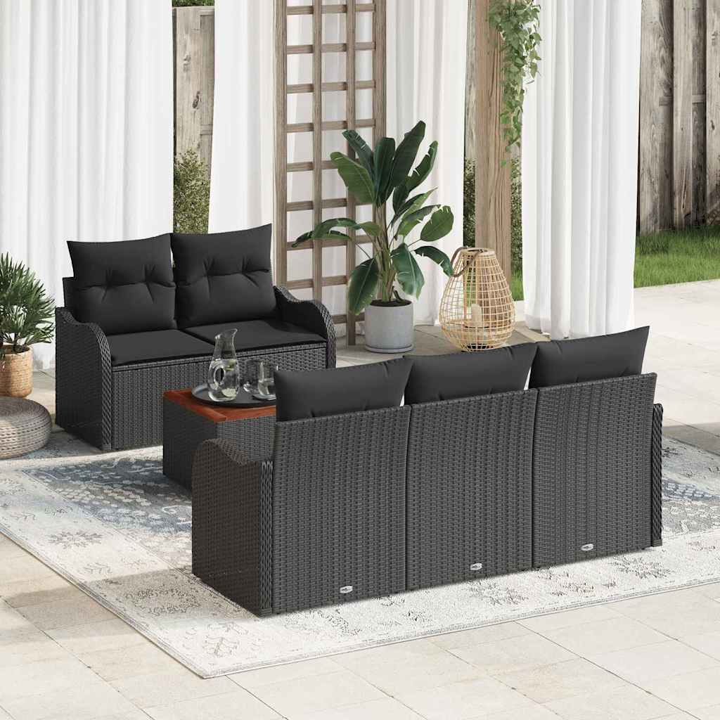 Garten-Sofa-Set mit Kissen mit Speicher 6 pcs Schwarz und Creme