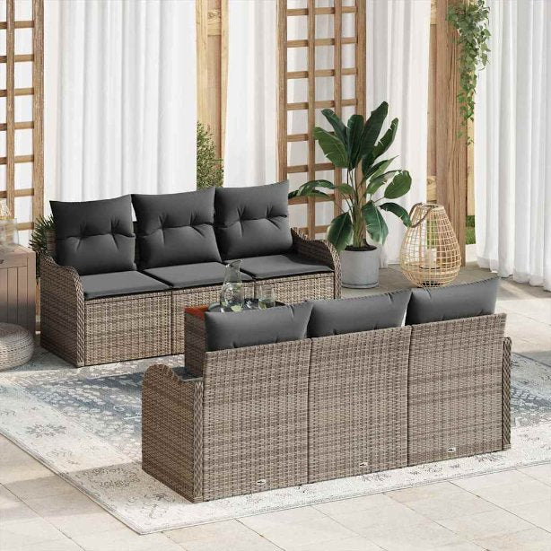 Garten-Sofa-Set 7 pcs Schwarz und Weiß