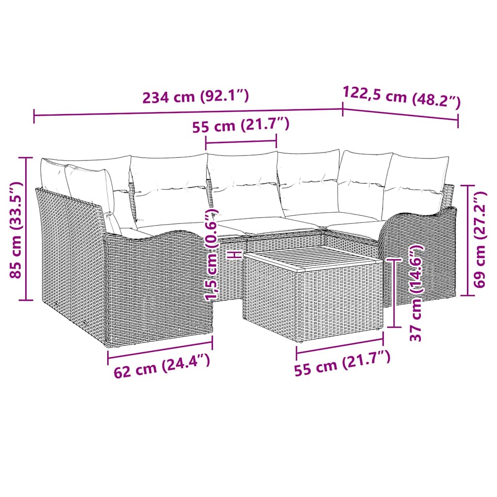 Garten-Sofa-Set 7 pcs Schwarz und Weiß