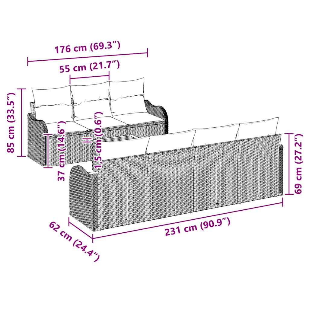 Gartensofa-set mit Speicher 8 pcs Schwarz und Creme Poly-Rattan