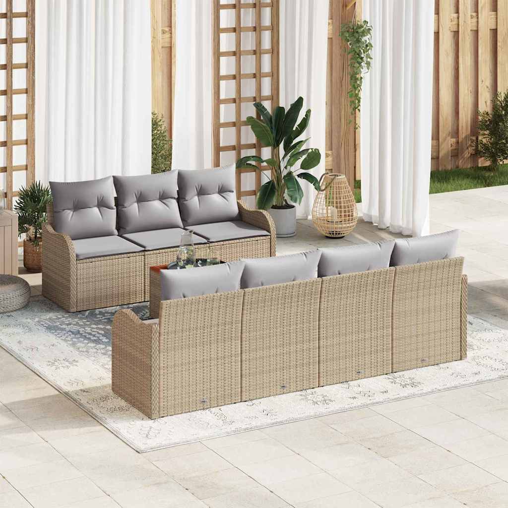 Gartensofa-set mit Speicher 8 pcs Schwarz und Creme Poly-Rattan
