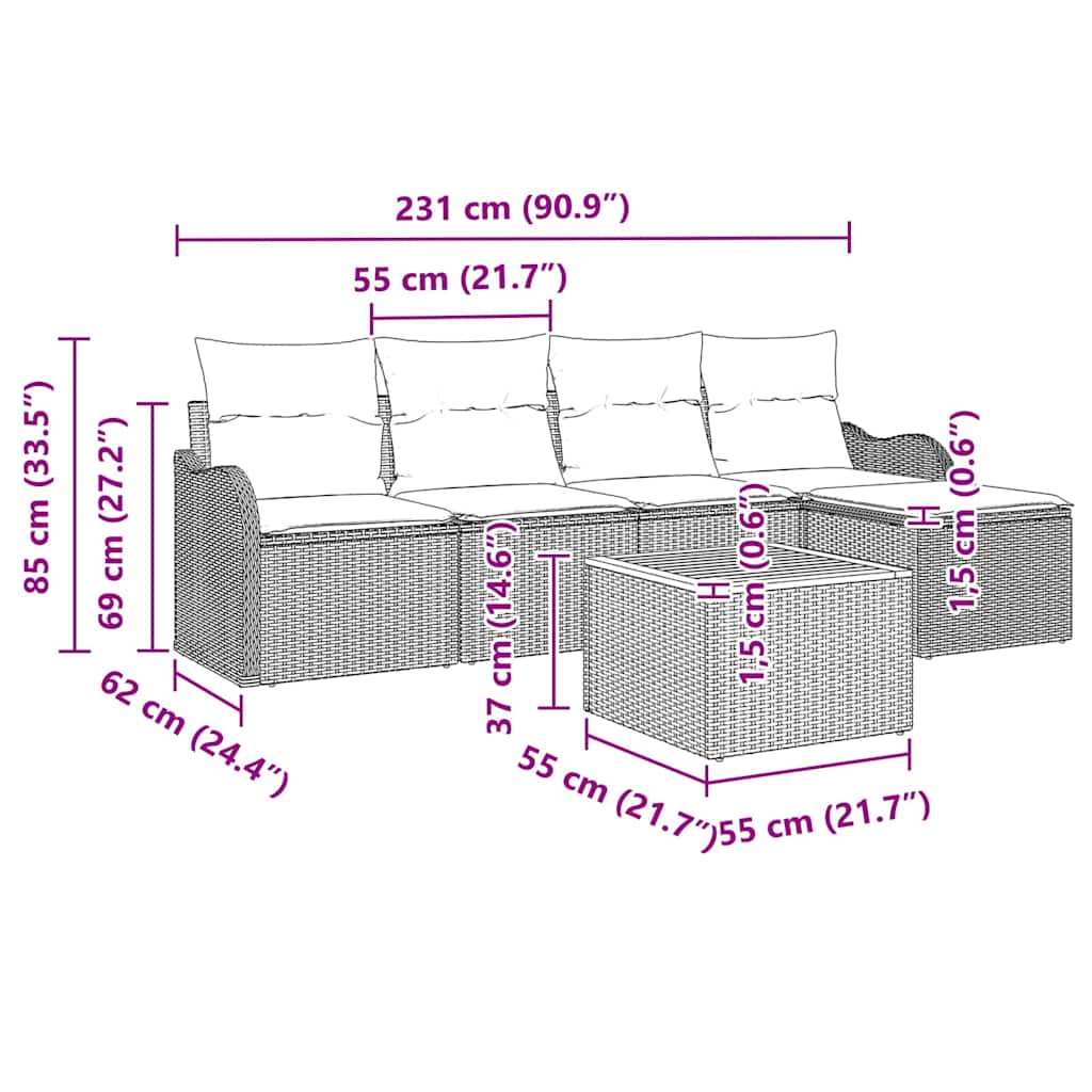 Garten-Sofa-Set 6 pcs Schwarz und Weiß
