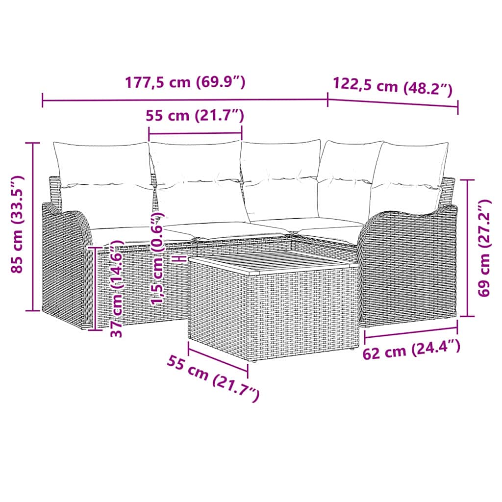 Garten-Sofa-Set 5 pcs Schwarz und Weiß