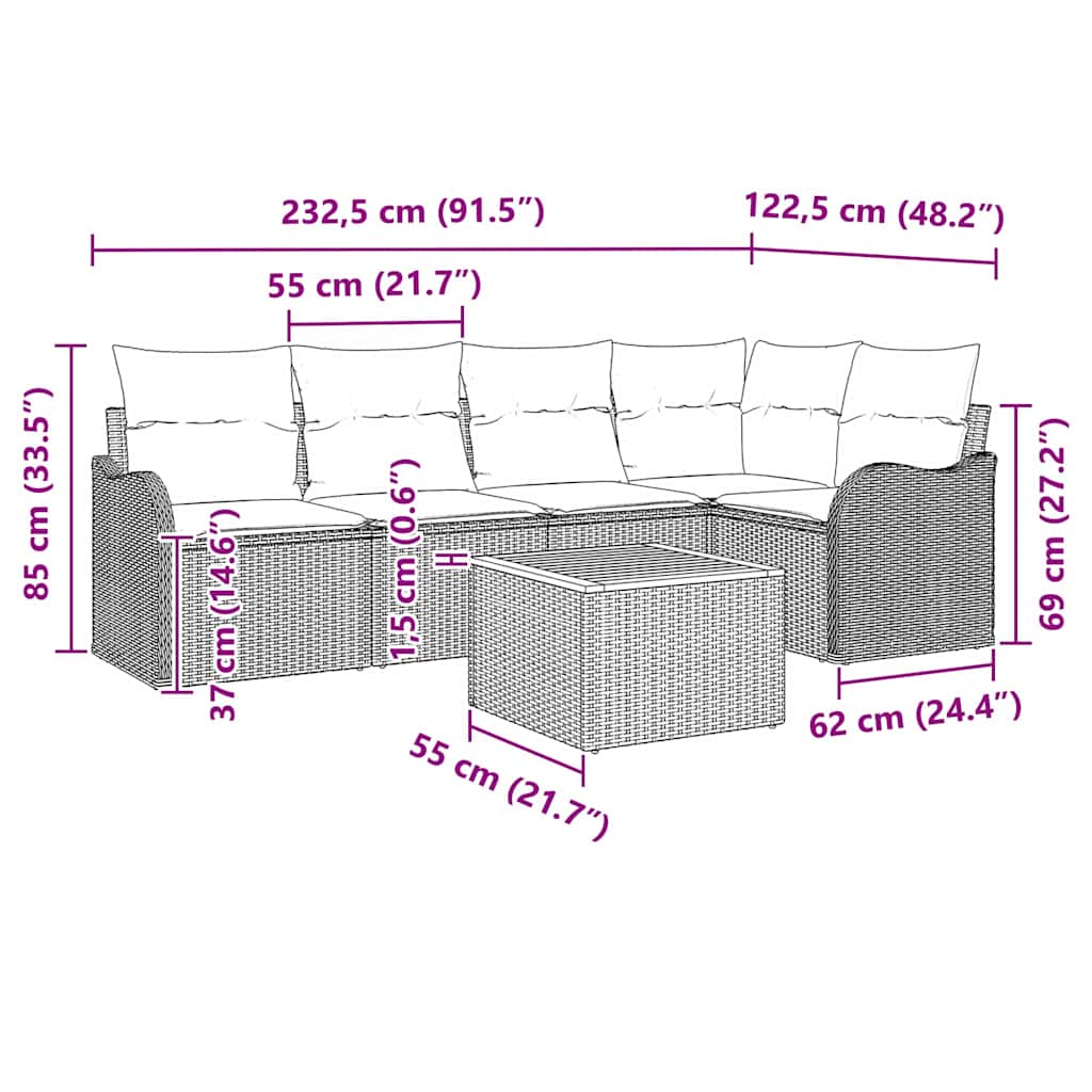 Garten-Sofa-Set 6 pcs Schwarz und Weiß