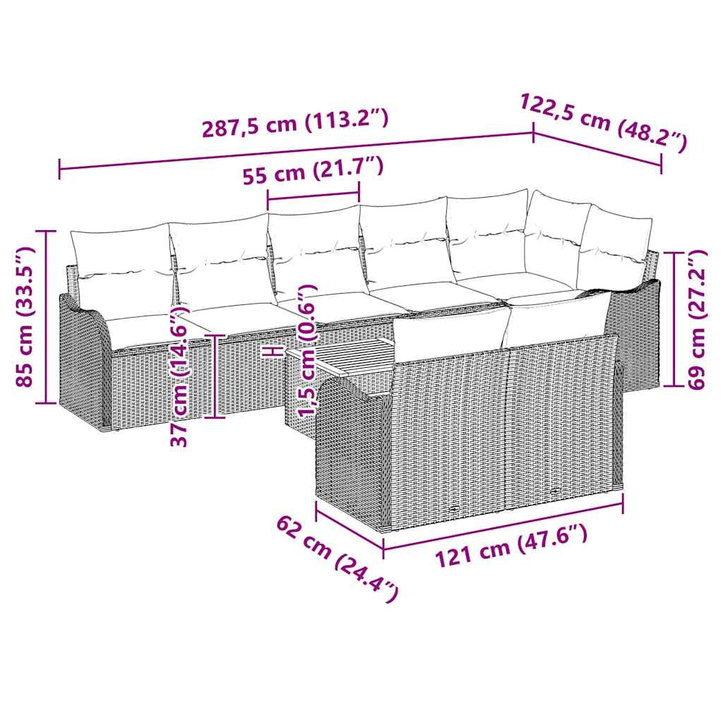 Garten-Sofa-Set 9 pcs Schwarz und Weiß