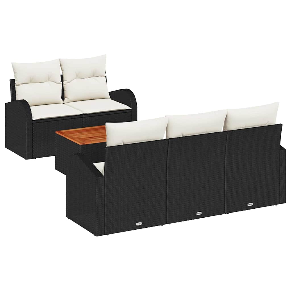 Gartensofa-set mit Speicher 6 pcs Schwarz und Creme Poly-Rattan