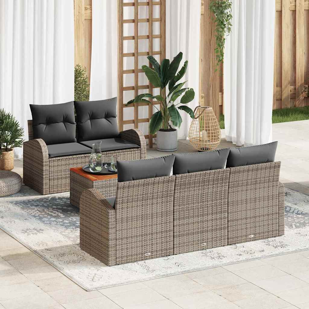 Gartensofa-set mit Speicher 6 pcs Schwarz und Creme Poly-Rattan