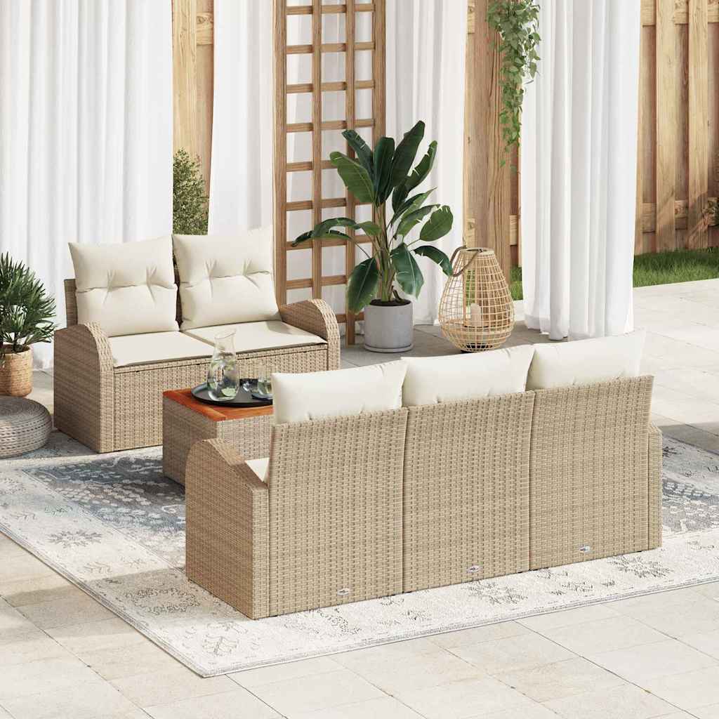 Gartensofa-set mit Speicher 6 pcs Schwarz und Creme Poly-Rattan