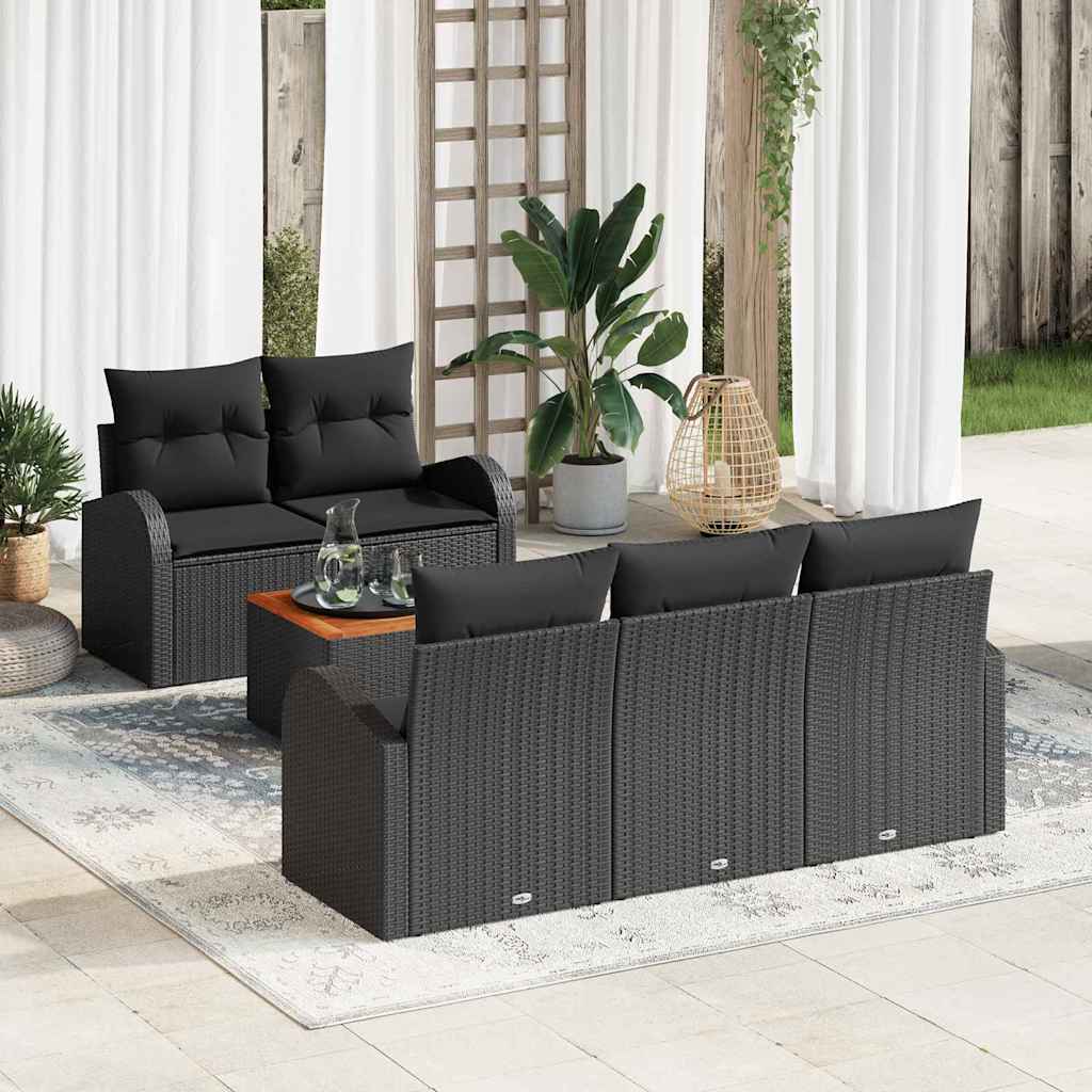 Gartensofa-set mit Speicher 6 pcs Schwarz und Creme Poly-Rattan