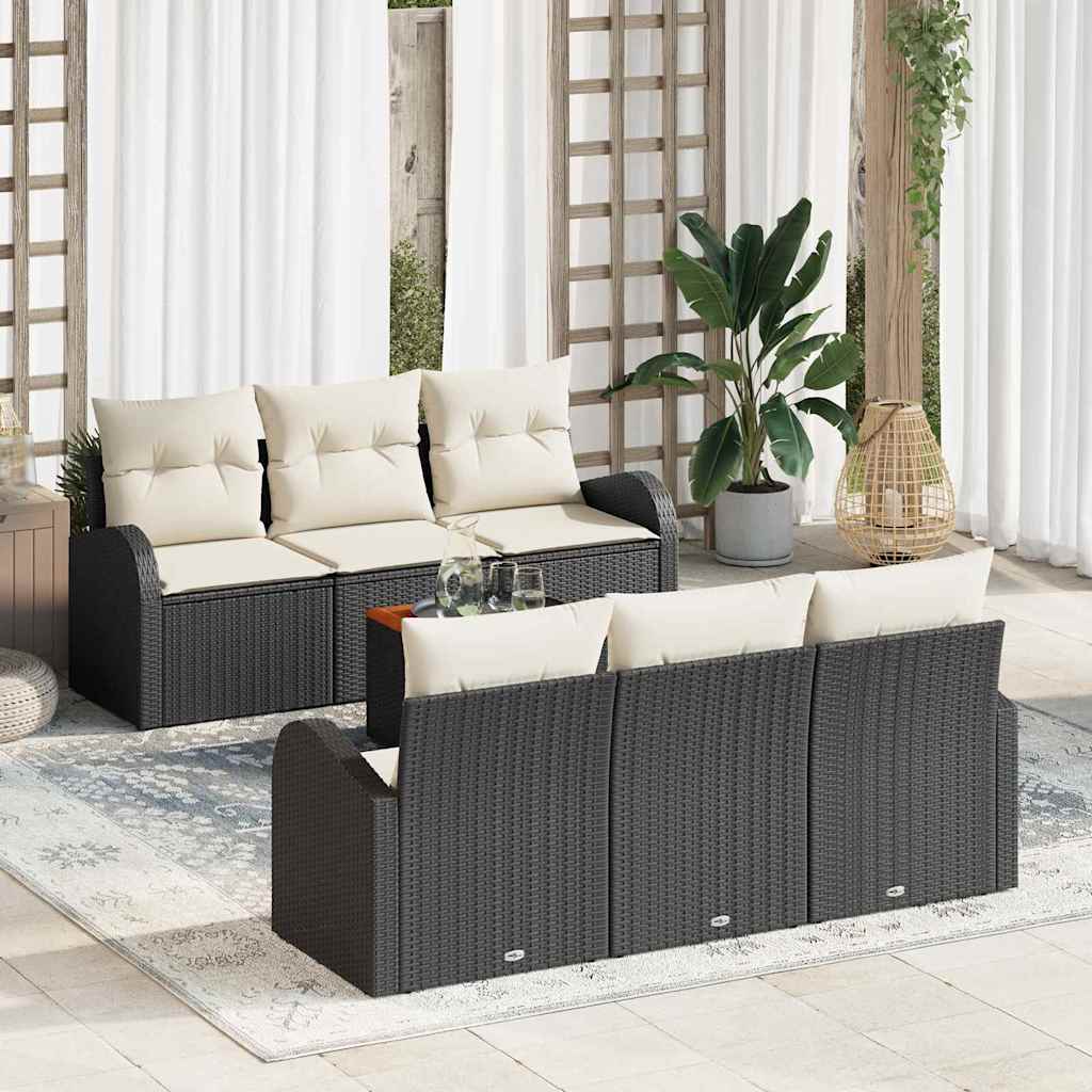 Gartensofa-set mit Speicher 7 pcs Schwarz und Creme Poly-Rattan