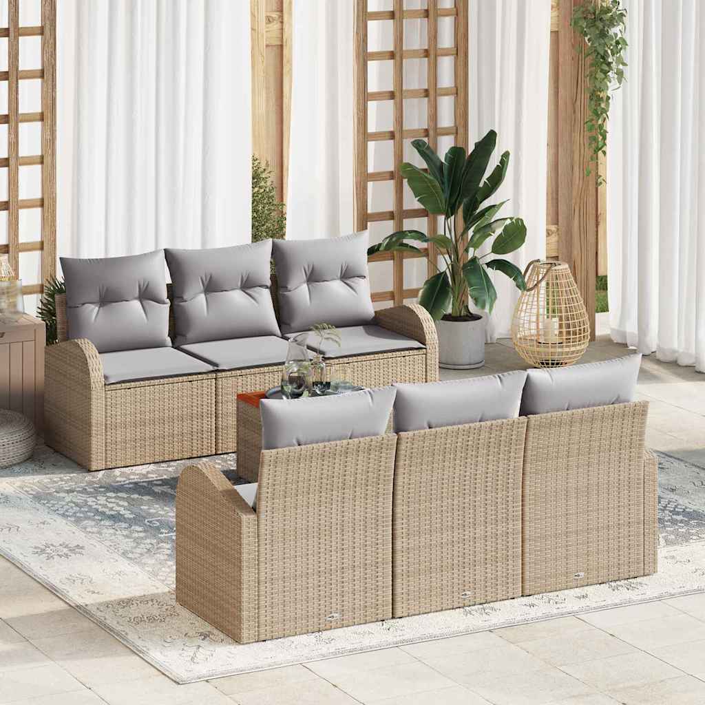Gartensofa-set mit Speicher 7 pcs Schwarz und Creme Poly-Rattan