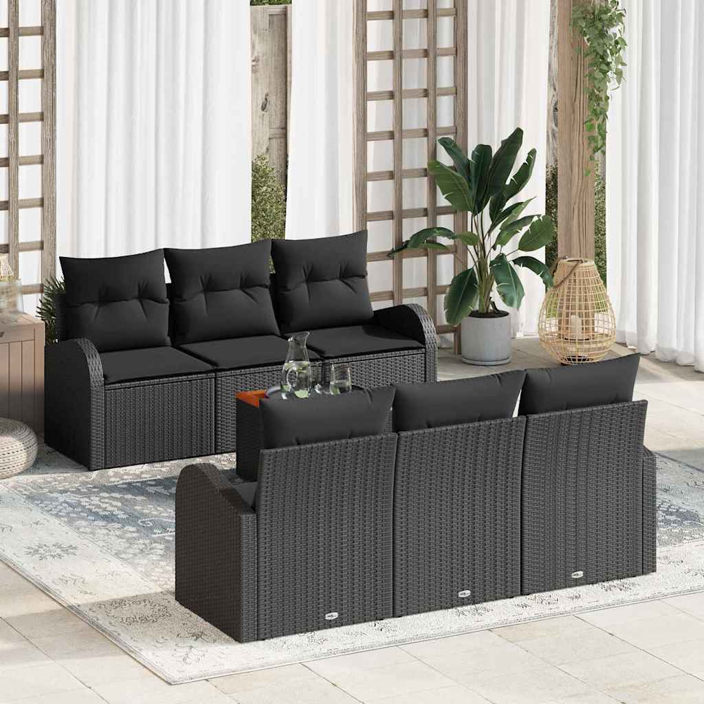 Gartensofa-set mit Speicher 7 pcs Schwarz und Creme Poly-Rattan