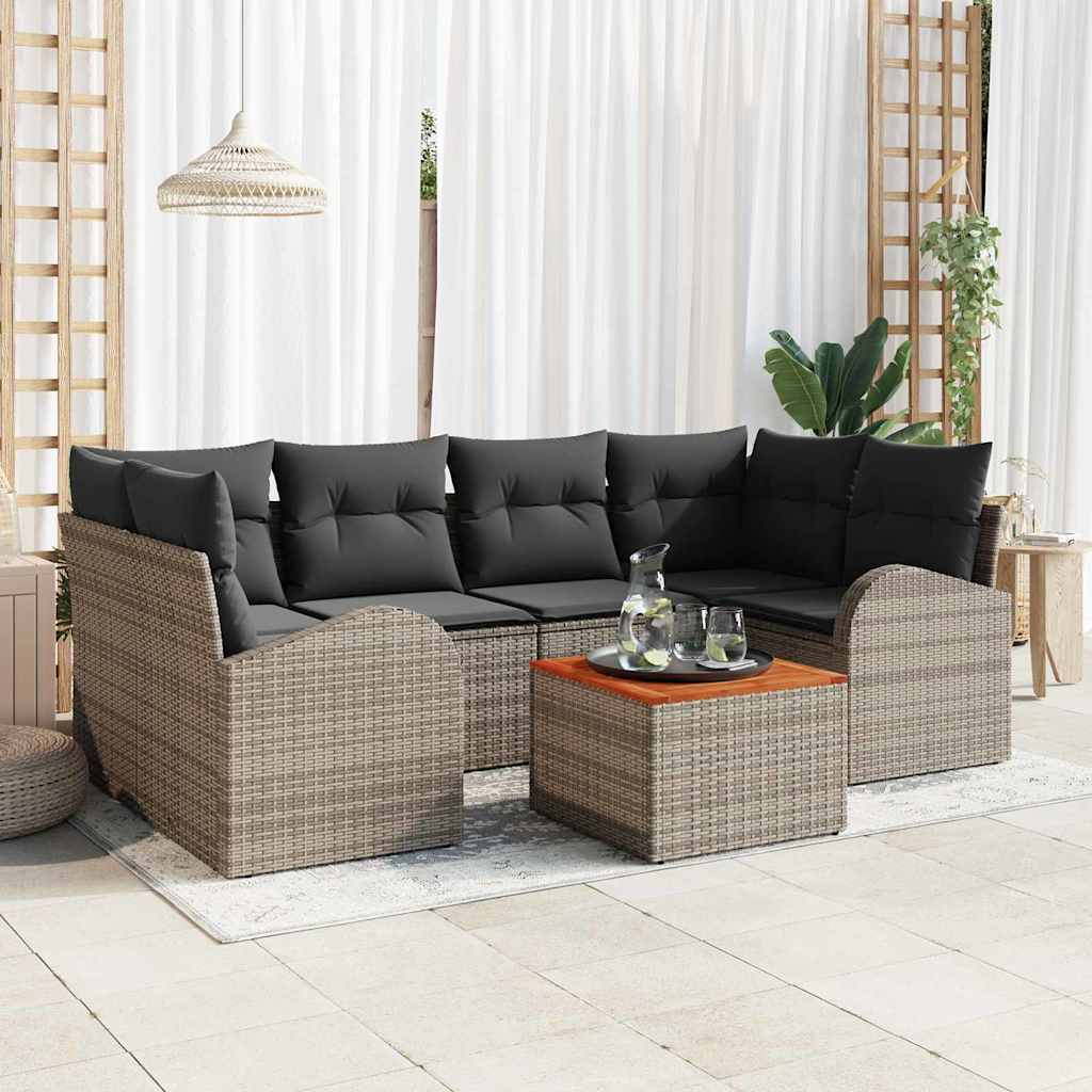 Garten-Sofa-Set 7 pcs Schwarz und Weiß