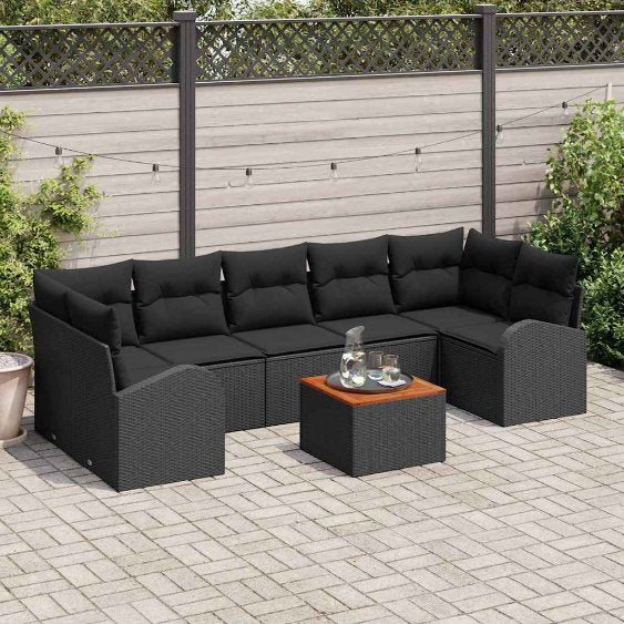 Gartensofa-set mit Speicher 8 pcs Schwarz und Creme Poly-Rattan