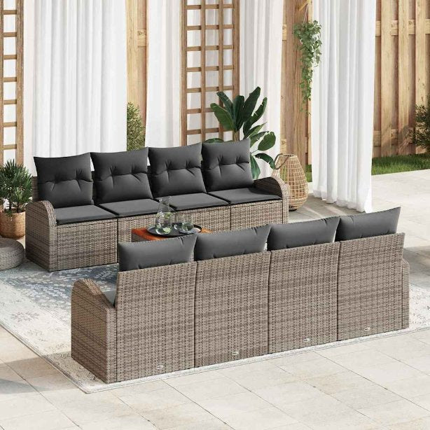 Garten-Sofa-Set 9 pcs Schwarz und Weiß