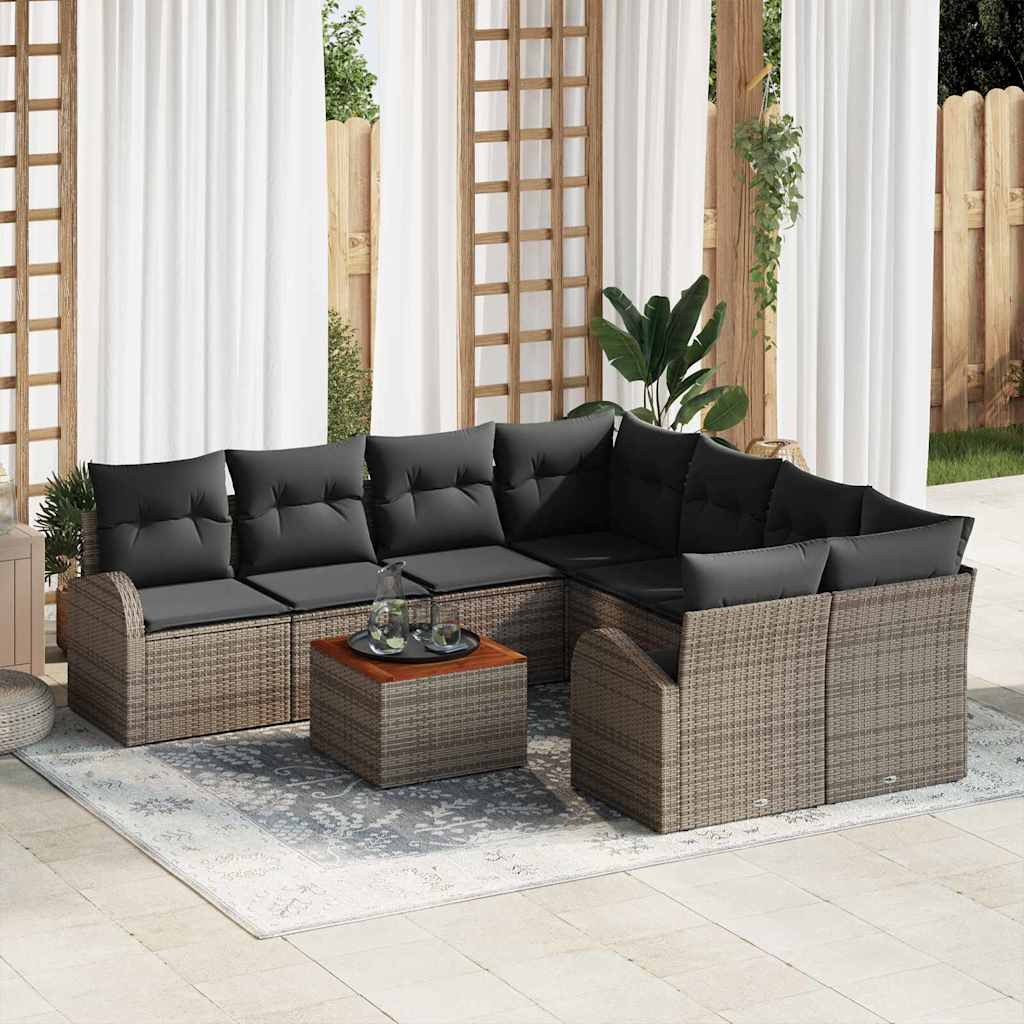Garten-Sofa-Set 9 pcs Schwarz und Weiß