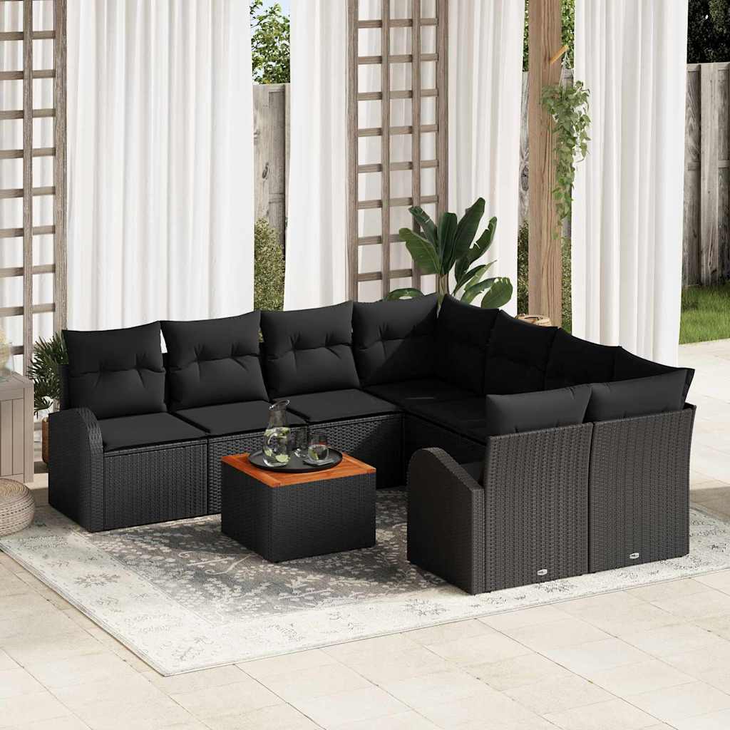 Garten-Sofa-Set 9 pcs Schwarz und Weiß