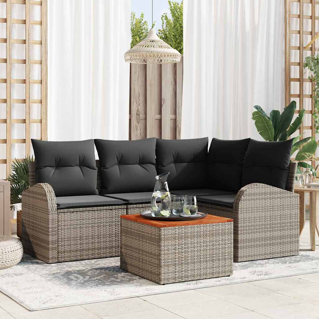 Gartensofa-set mit Speicher 5 pcs Schwarz und Creme Poly-Rattan
