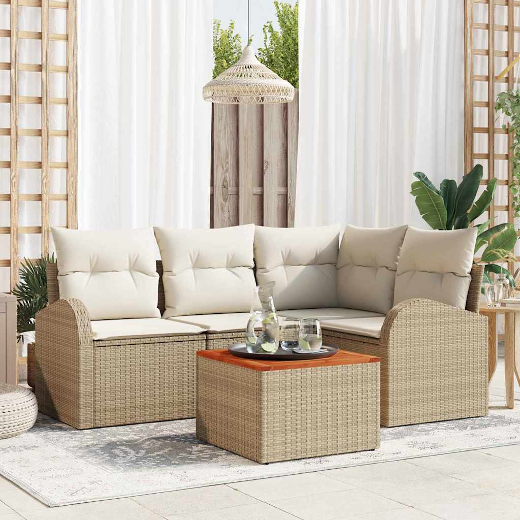 Gartensofa-set mit Speicher 5 pcs Schwarz und Creme Poly-Rattan