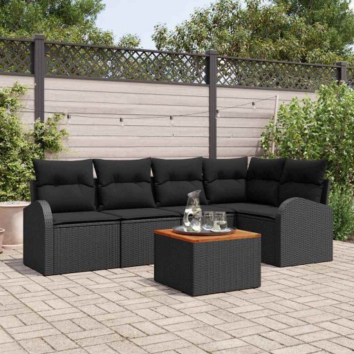 Garten-Sofa-Set 6 pcs Schwarz und Weiß