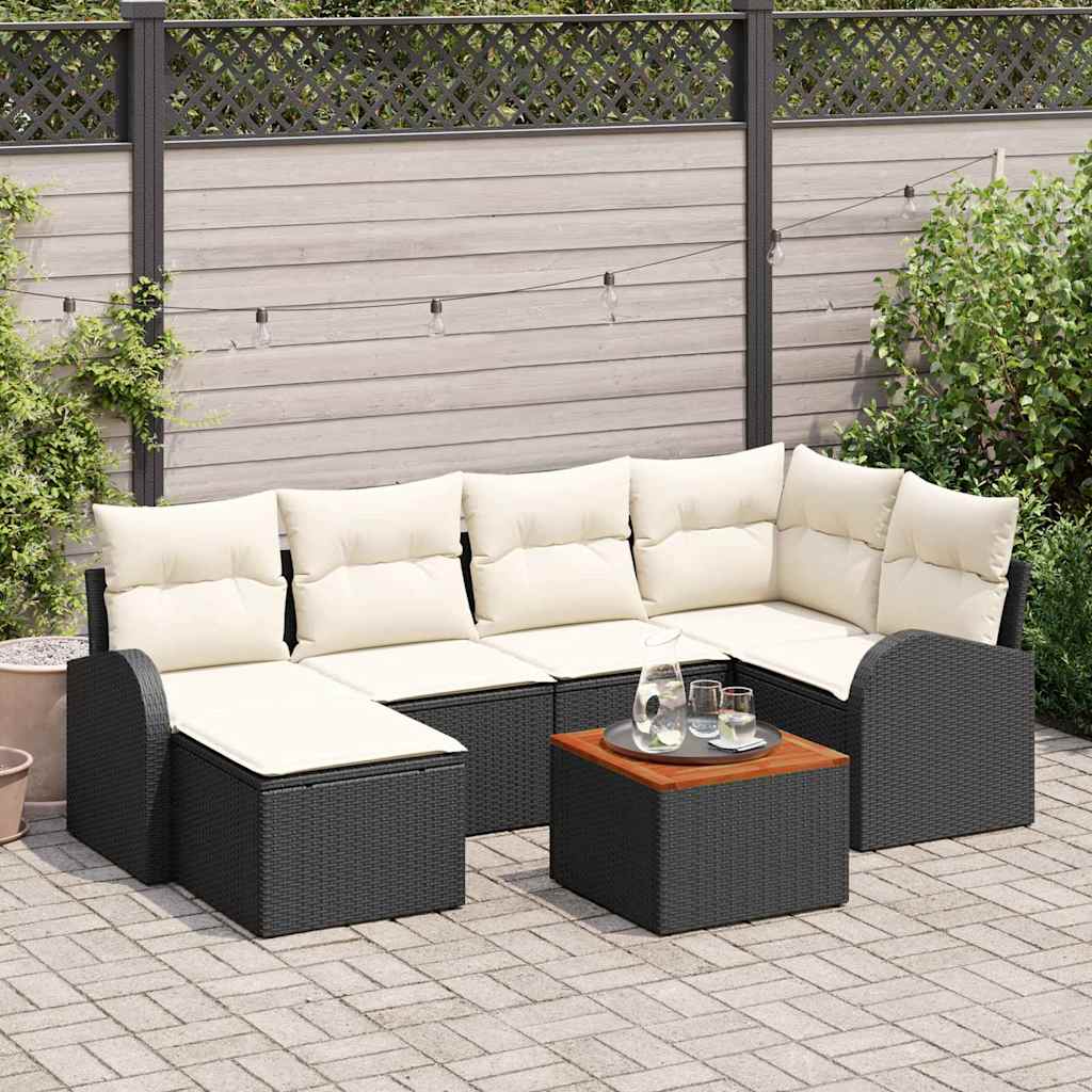 Garten-Sofa-Set 7 pcs Schwarz und Weiß
