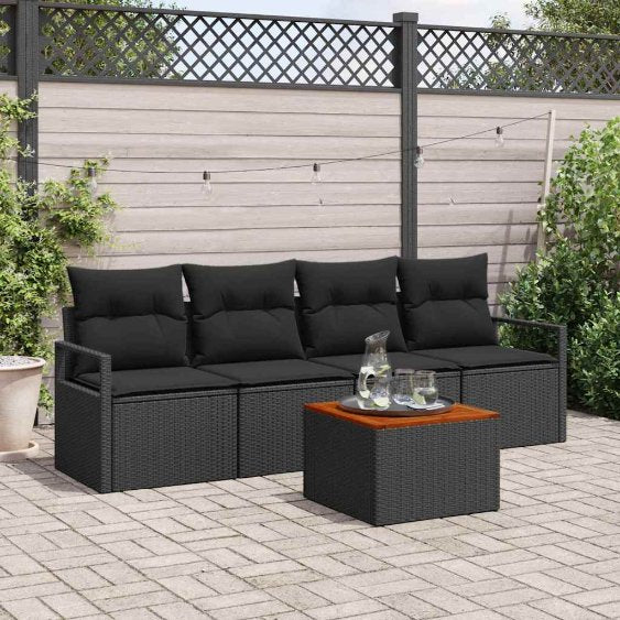 Gartensofa-set mit Speicher 5 pcs Schwarz und Creme Poly-Rattan