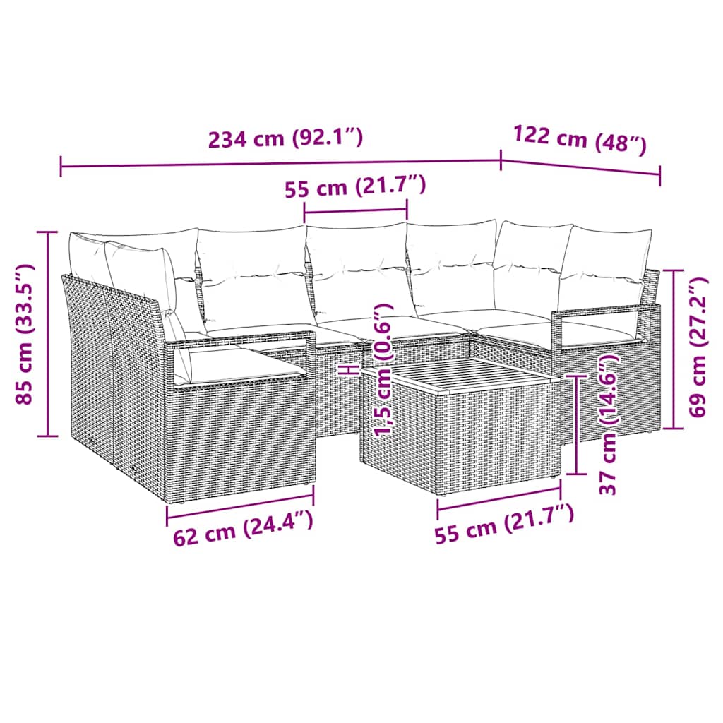 Garten-Sofa-Set 7 pcs Schwarz und Weiß