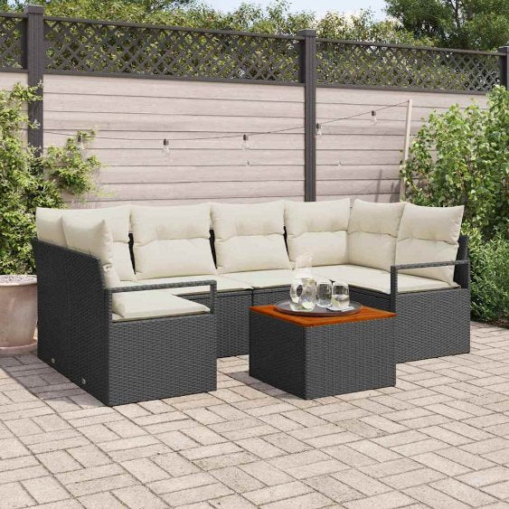 Garten-Sofa-Set 7 pcs Schwarz und Weiß