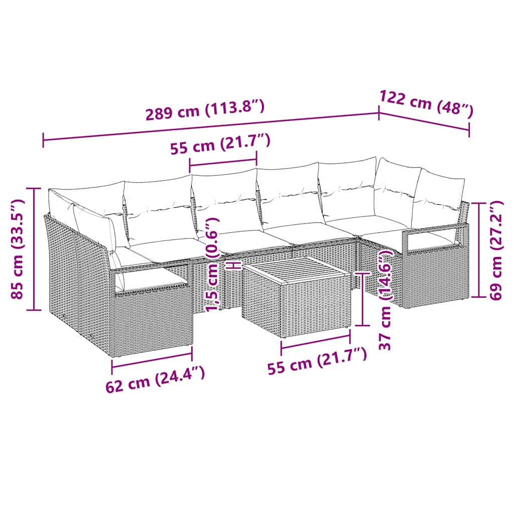 Garten-Sofa-Set 8 pcs Schwarz und Weiß