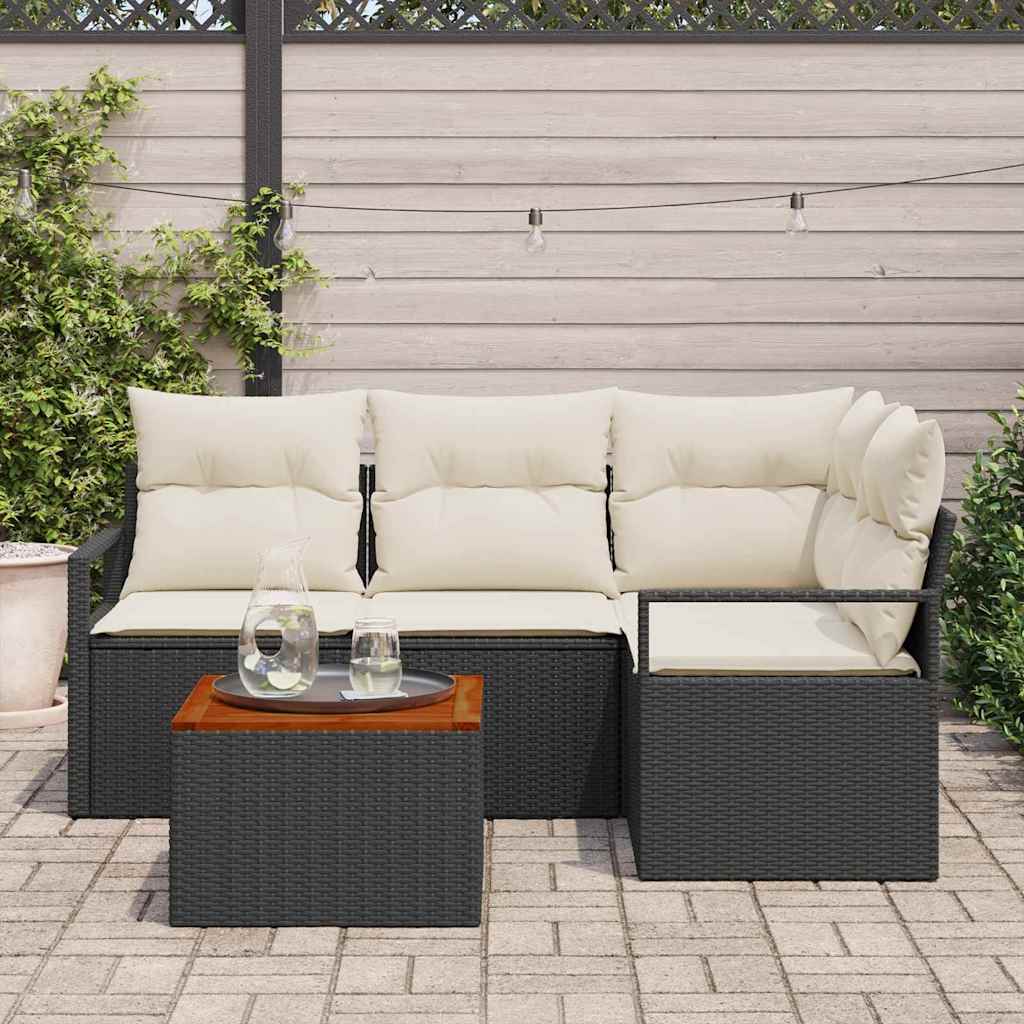 Garten-Sofa-Set 5 pcs Schwarz und Weiß