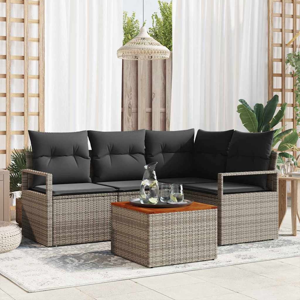 Garten-Sofa-Set 5 pcs Schwarz und Weiß