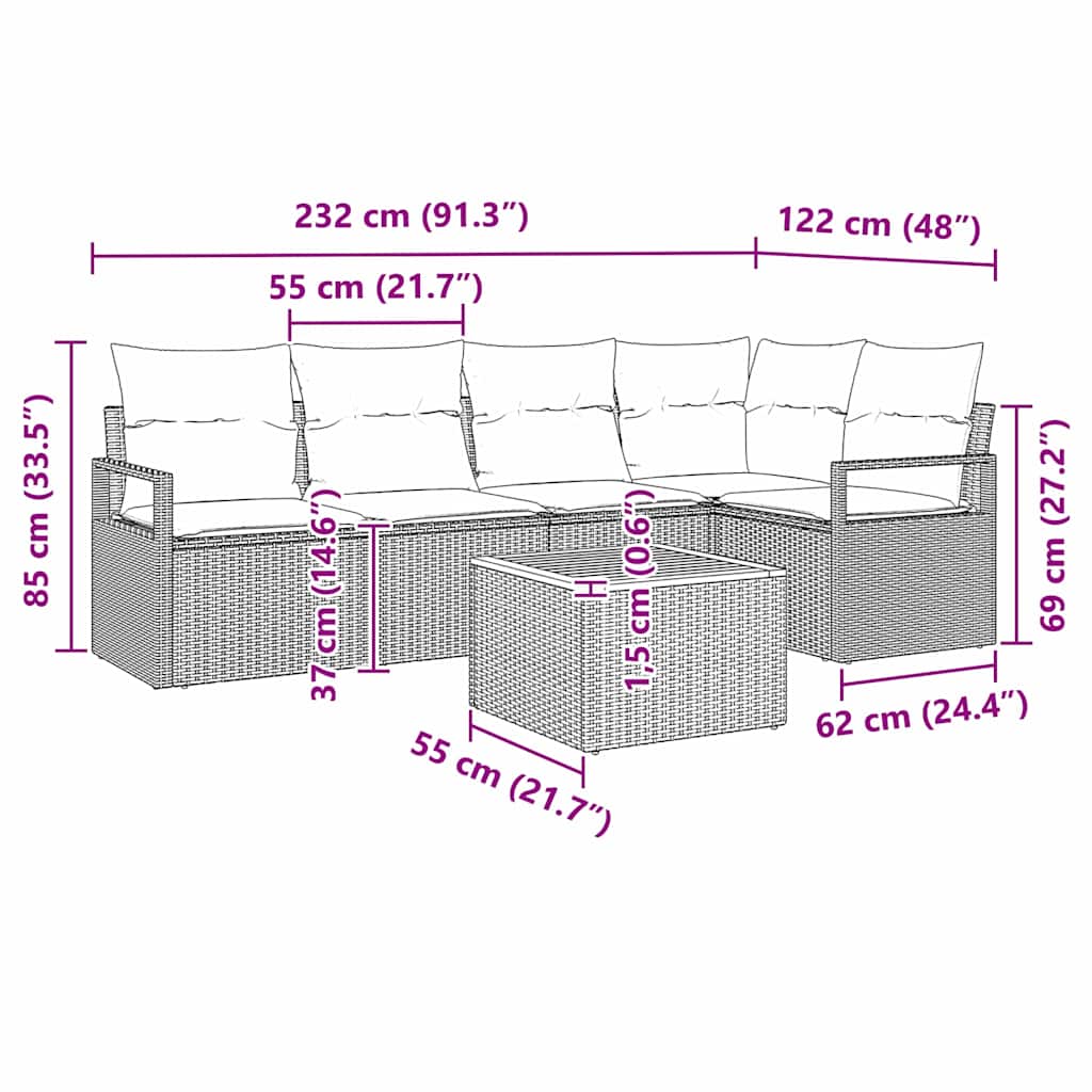 Garten-Sofa-Set 6 pcs Schwarz und Weiß