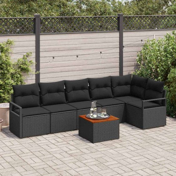 Garten-Sofa-Set 7 pcs Schwarz und Weiß
