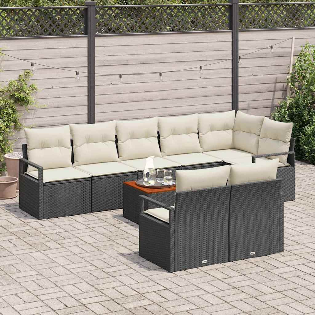 Gartensofa-set mit Speicher 9 pcs Schwarz und Creme Poly-Rattan