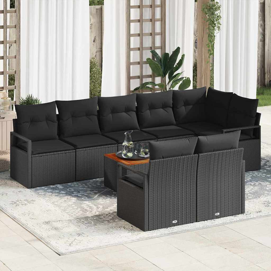 Gartensofa-set mit Speicher 9 pcs Schwarz und Creme Poly-Rattan