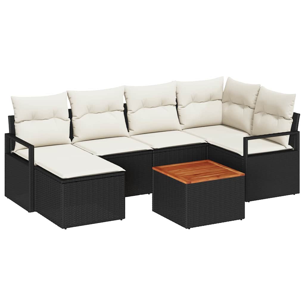 Garten-Sofa-Set 7 pcs Schwarz und Weiß