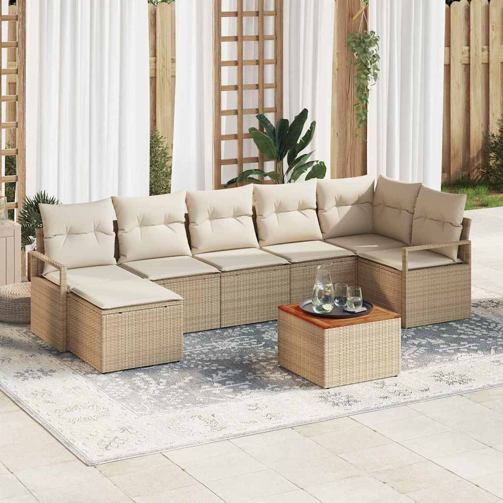Gartensofa-set mit Speicher 8 pcs Schwarz und Creme Poly-Rattan